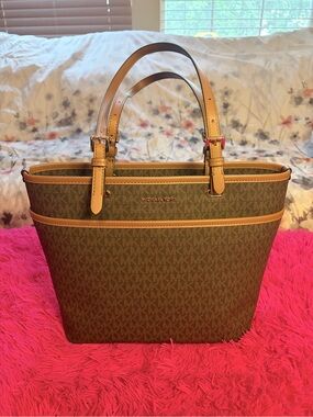 Michael Kors Brown Logo Tote with Tan Trim